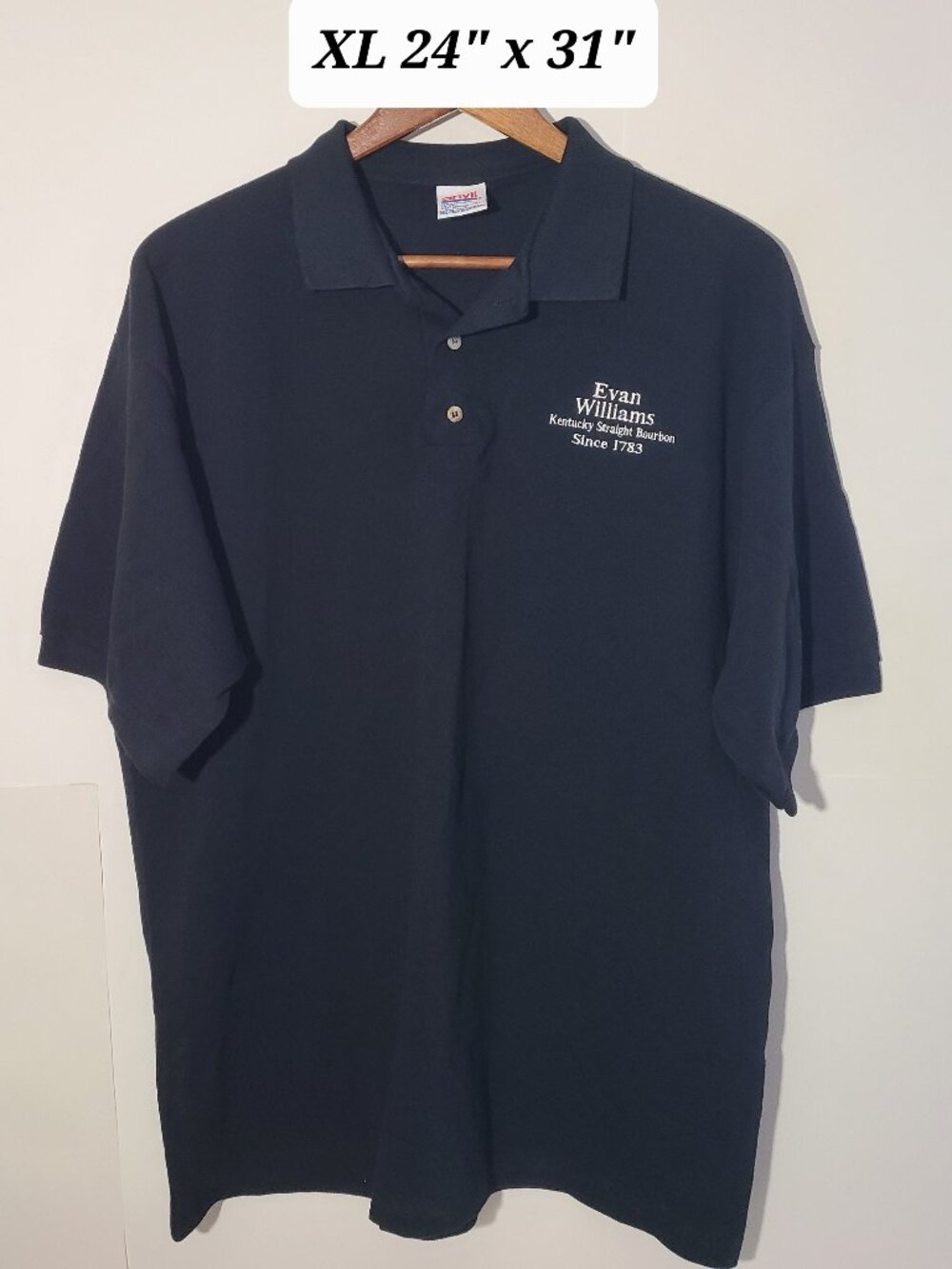 Vintage 90s Evan Williams Kentucky Straight Bourbon Anvil XL Black Polo